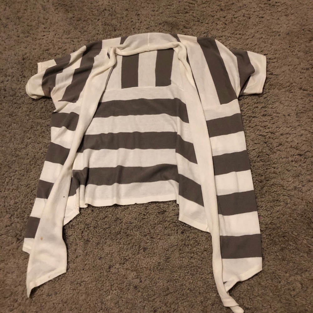 White and Brown stripped cover up.
